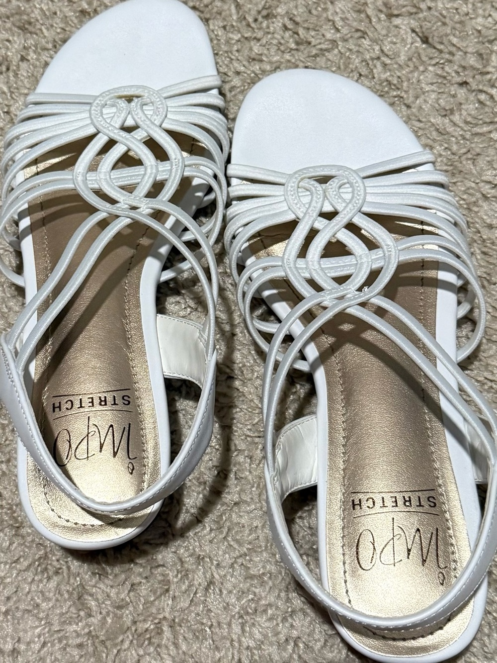 IMPO Stretch White Strappy Low Heel Sandals Size 6.5